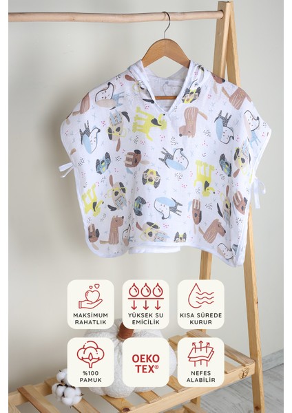 %100 Pamuk Bebek Çocuk Müslin Panço - ZTPANÇO