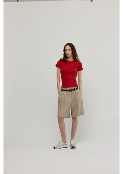 Kadın Magenta Kısa Kollu Basic T-Shirt