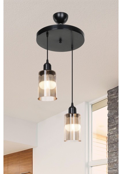 Aksel 2'li Avize Bal Optik Camlı Siyah