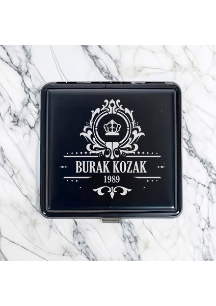 Kral Tacı Tasarımlı Metal Siyah Sigara Tabakası