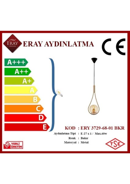 Bakır Renk Modern Avize Ery 3729-68-01