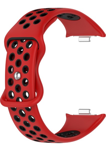 Xiaomi Redmi Watch 4 Uyumlu Kordon Delikli Silikon Kırmızı Siyah