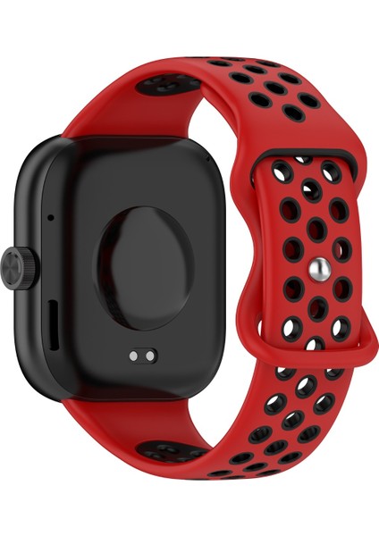 Xiaomi Redmi Watch 4 Uyumlu Kordon Delikli Silikon Kırmızı Siyah modelleri