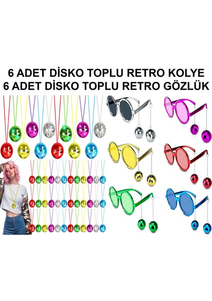 12 Parça Renkli Disko Toplu Retro Parti Seti – 6 Kolye + 6 Gözlük