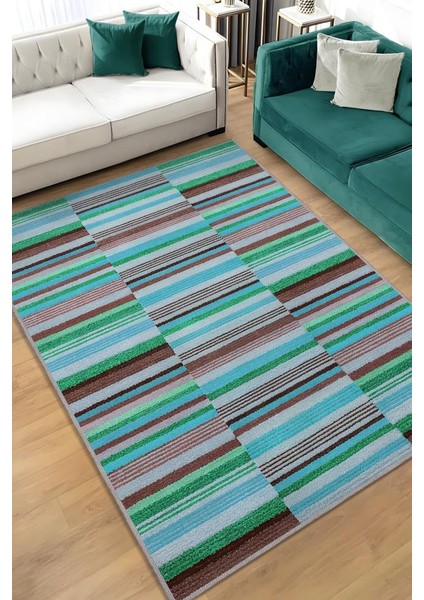 Çizili Mavi Renkli Halı Mutfak Halısı Çizgili Oturma Odası Halısı Retro Tarzı Salon Halısı