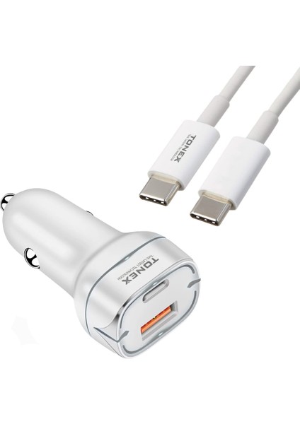 TA-38W Pd + Usb-A Type-C To Type-C Kablolu Araç Içi Şarj Aleti Set