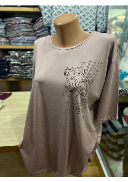 Kadın Kısa Kol Taşlı Penye Bluz