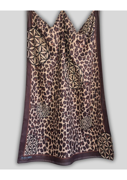 Kahverengi Pamuk Şal Leopar ve Yaşam Çiçeği Desenli 70CMX190CM modelleri