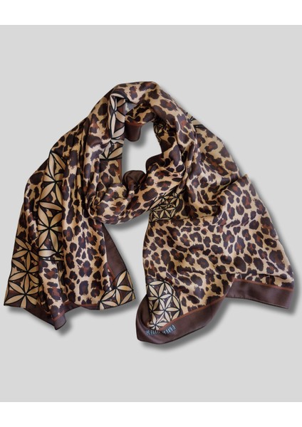 Kahverengi Pamuk Şal Leopar ve Yaşam Çiçeği Desenli 70CMX190CM fırsatları
