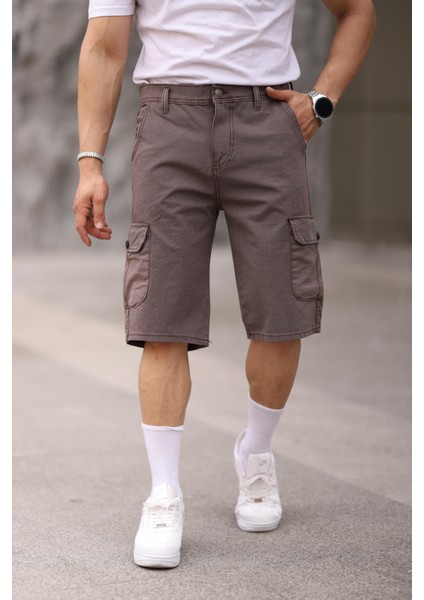 Erkek Slim Fit Kargo Cepli Kapri Şort