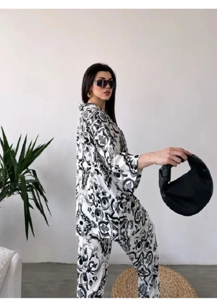 Desenli Kimono & Pantolon Ikili Takım modelleri