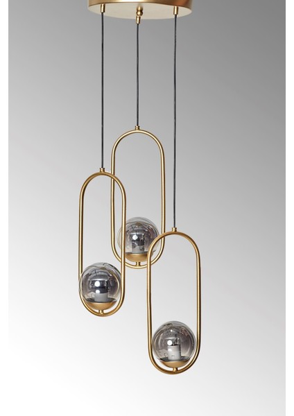 Zenga 3 Lü Sarı Metal Gövde Füme Camlı Tasarım Lüx Avize modelleri