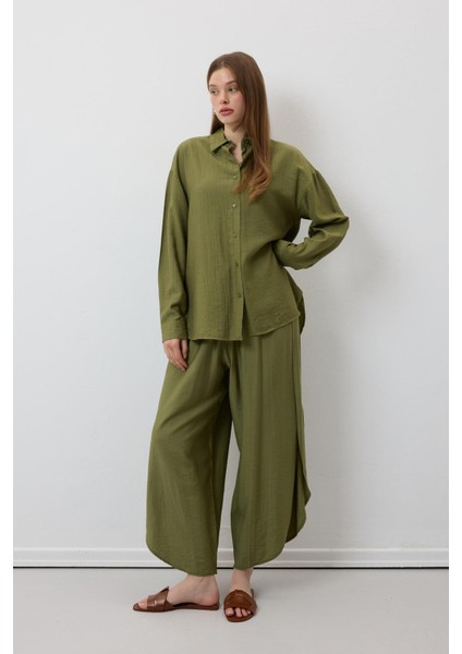 Beli Lastikli Yırtmaçlı Pantolon Haki fiyatları