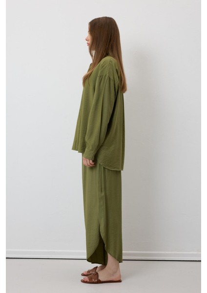 Beli Lastikli Yırtmaçlı Pantolon Haki modelleri