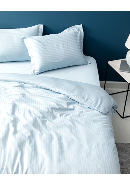 Elicia Çift Kişilik %100 Pamuk Çizgili Saten Nevresim Takımı - Açık Mavi fiyatları