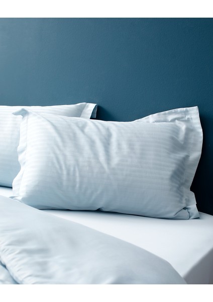 Elicia Çift Kişilik %100 Pamuk Çizgili Saten Nevresim Takımı - Açık Mavi modelleri