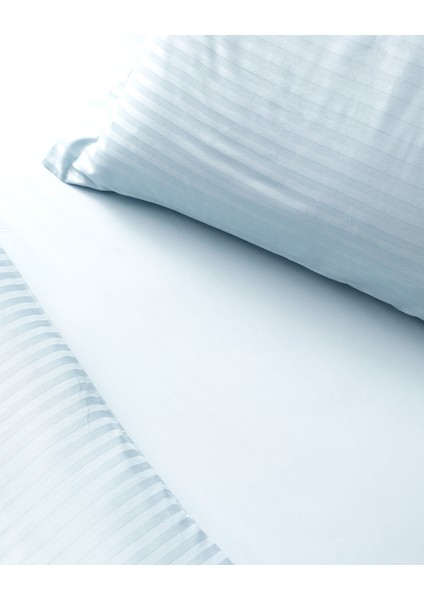 Elicia Çift Kişilik %100 Pamuk Çizgili Saten Nevresim Takımı - Açık Mavi fırsatları