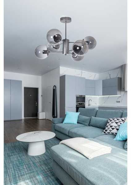 Seul Modern Tasarım Salon Yemek Odası Mutfak Gri Renk Füme Camlı Sarkıt 6 Lı Avize modelleri