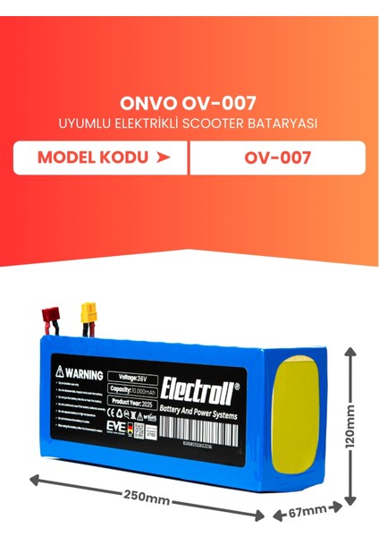 Onvo Ov-007 Uyumlu Batarya (Yüksek Kapasite) 36v 10.000mah Pil Elektrikli Scooter Bataryası Değişimi fiyatları