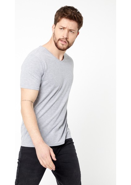 Erkek Pamuklu Kısa Kollu V Yaka T-Shirt
