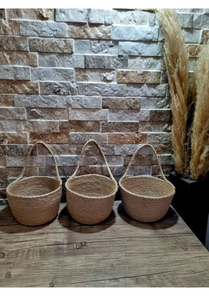 Sepet 3'lü Dekoratif Jüt Sepet Hasır Organizer 12X10 cm