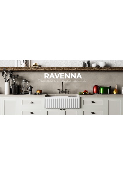 Italyan Ravenna 61 cm Mutfak Dolabı Için Seramik Eviye (Izgara ve Sifon Dahildir.)