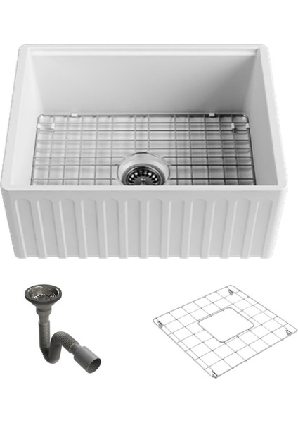 Italyan Ravenna 61 cm Mutfak Dolabı Için Seramik Eviye (Izgara ve Sifon Dahildir.) fiyatları