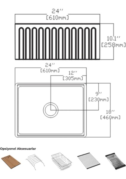 Italyan Ravenna 61 cm Mutfak Dolabı Için Seramik Eviye (Izgara ve Sifon Dahildir.) modelleri
