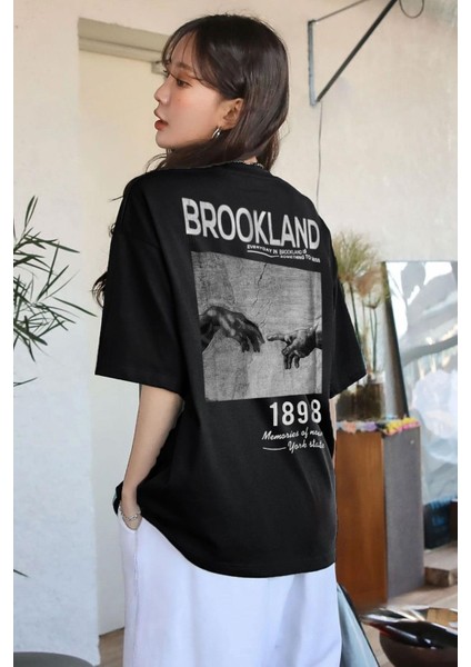 1898 Brooklyn Siyah Oversize Salas Boyfriend Kadın T-Shirt