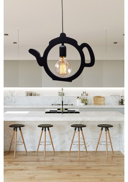 BYMM66 Siyah Çaydanlık Ofis Cafe Bar Otel Tavan Lamba Modern Sarkıt Avize