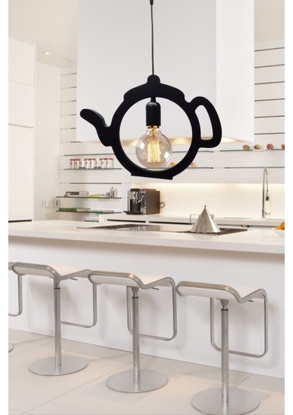 BYMM66 Siyah Çaydanlık Ofis Cafe Bar Otel Tavan Lamba Modern Sarkıt Avize