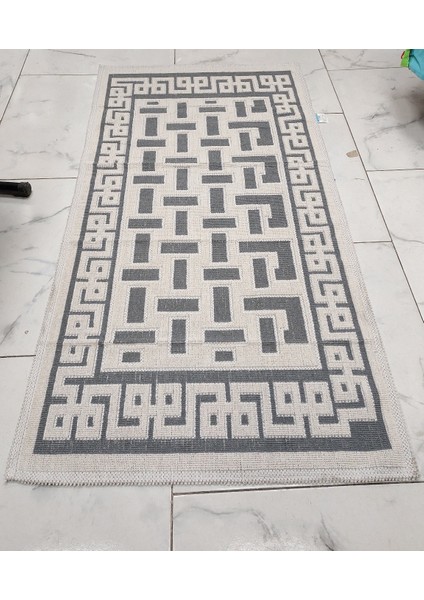 Pamuklu Bukle Lüks Kilim (80 x 150)-LUMA Kreme Gri