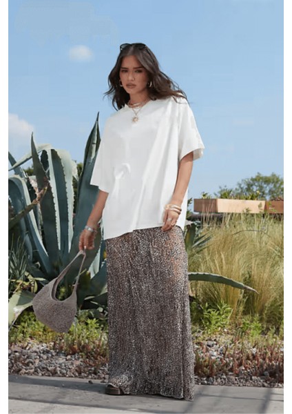 Beyaz Basic Düz Baskısız Oversize Salas Boyfriend Kadın T-Shirt