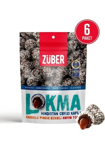 Lokma Hindistan Cevizi Kaplı Kakaolu Fındık Ezmeli Meyve Topu 96G x 6 Paket