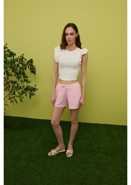 Kadın Ekru Kolları Pileli Kısa Kollu T-Shirt modelleri