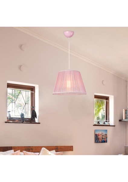 Modern Pembe Ledli Sarkıt Lamba - Kumaş Malzemeli Ampul Başlıklı Led Aydınlatma Ürünü