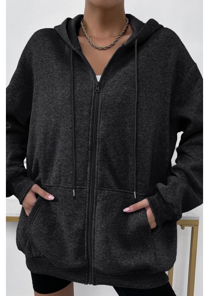 Kadin Kapüşonlu Fermuarlı Polar 3 Üç Iplik Şardonlu Kapşonlu Sweatshirt Zip Hoodies - K2204 fırsatları
