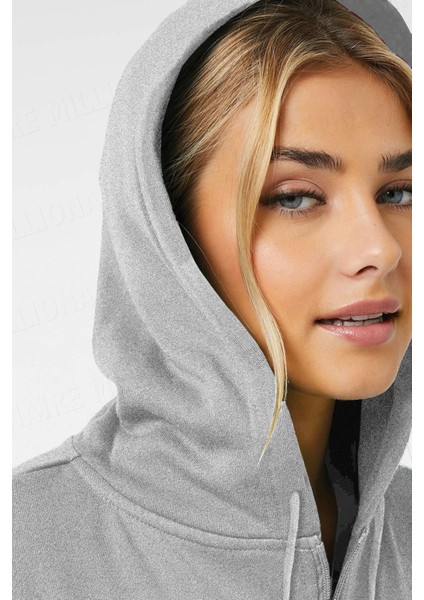 Kadin Kapüşonlu Gri Melanj Fermuarlı Polar 3 Üç Iplik Şardonlu Kapşonlu Sweatshirt Zip Up Hoodie - K2204 fiyatları
