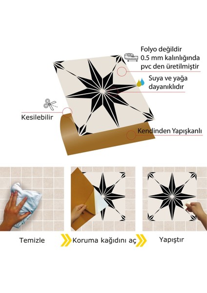 Kendinden Yapışkanlı Siyah Yıldız Desenli Pvc Karo 30X30 cm (33 Adet) 3m2
