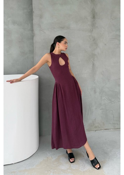 Damla Yaka Premium Bordo Elbise