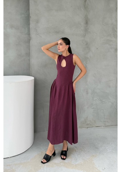 Damla Yaka Premium Bordo Elbise fırsatları