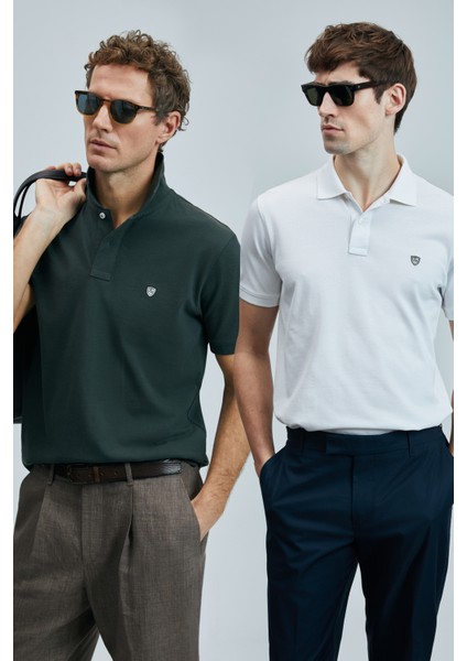 Logolu Pamuklu Comfort Fit Düğmeli Polo Yaka 2'li T Shirt Erkek T Shirt 111040206S2
