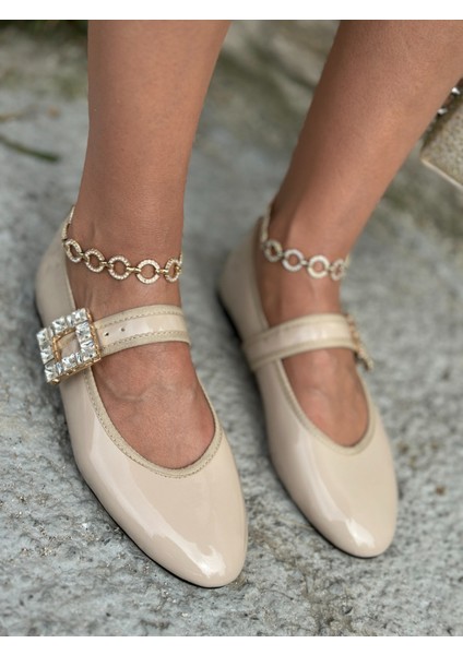 Anata Kristal Taşlı Rugan Babet Krem modelleri