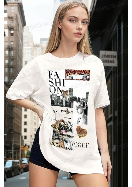 Kadın Ekru Beyaz Fashion Oversize Fit Bol Geniş Kalıp Salaş Kesim T-Shirt