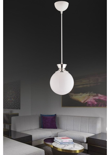 Dilara Beyaza Krom Detaylı Glop Camlı Aydınlatma