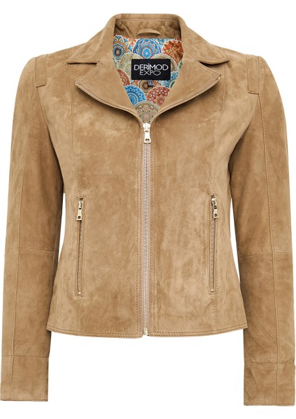 Lara Kadın Camel Kısa Süet Deri Ceket 24WGE588110