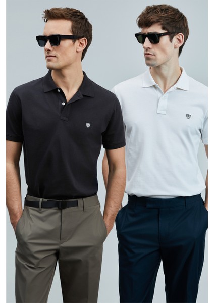 Logolu Pamuklu Comfort Fit Düğmeli Polo Yaka 2'li T Shirt Erkek T Shirt 111040206S2