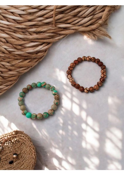 Varisit Tibet Akik Ikili Özel Kombin ( Güç Güven Huzur ) Bilekliği