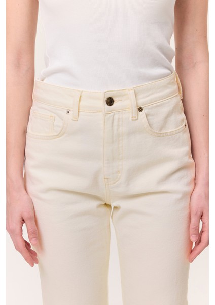 Yüksek Bel Flare Paça Jean Ekru