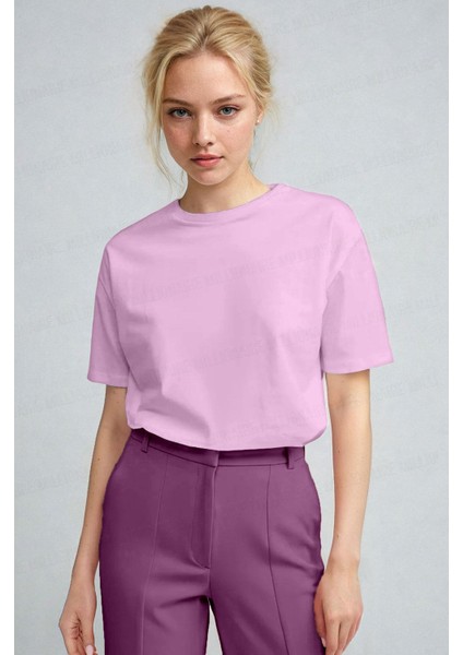 Kadın Pembe Nefes Alan Bisiklet Yaka Regular Fit Normal Kesim Baskisiz Basic T-Shirt